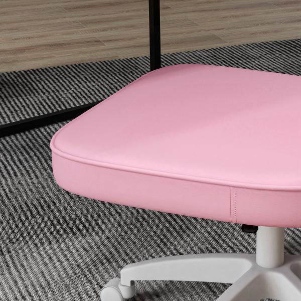 Cadeira de Escritório Estofada em PU com Altura Ajustável Sem Braços Cadeira de Estudo Dormitório 46x59x82 - 92 cm Rosa