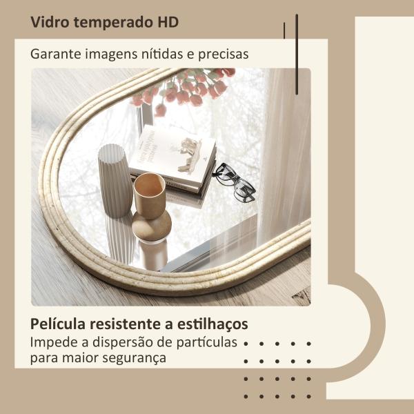 Espelho de Parede Arqueado Espelho de Casa de Banho 60x90 cm com Moldura de Imitação de Pedra Bege