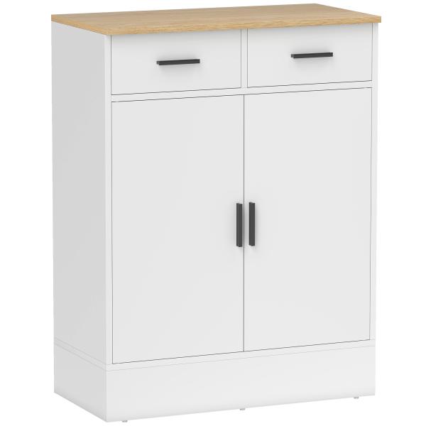 Aparador de Sala de Estar com 2 Gavetas e Prateleiras Ajustáveis 68,6x35x90,3 cm Branco e Madeira