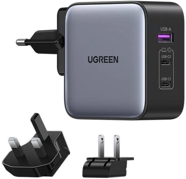 Carregador Universal 2x USB - C / USB - A 65W c/ Transformadores Internacionais (Preto) - UGREEN
