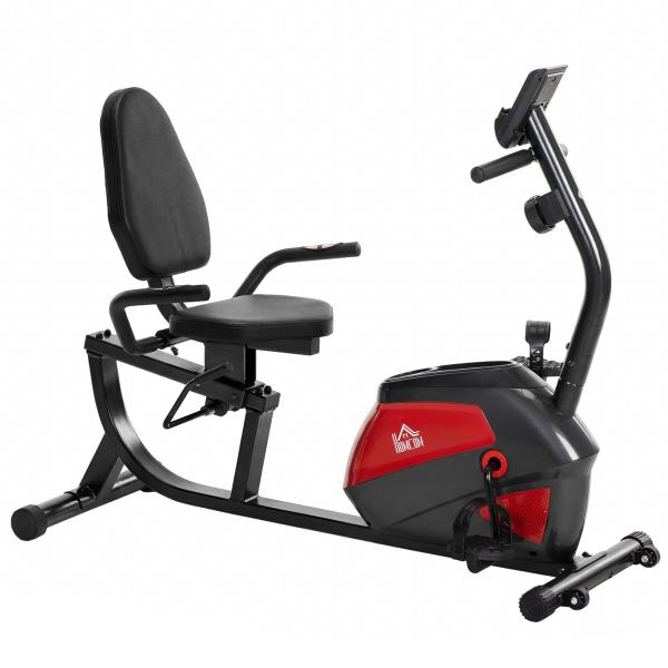 Bicicleta Estática com Encosto 8 Níveis de Resistência Magnética Volante Assento Ajustável Monitor LCD Pulsómetro Suporte de Telemóvel e Rodas Vermelho