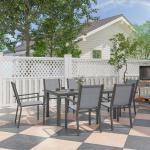 Conjunto de Mesa e Cadeiras de Jardim com Cadeiras Empilháveis e Estrutura de Aço para Terraço e Pátio Cinzento Claro