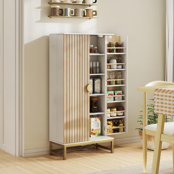 Armário de Cozinha com 2 Portas e 12 Compartimentos Design Moderno com 5 Prateleiras Ajustáveis Branco