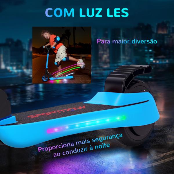 Trotinete Elétrica Dobrável para Crianças 120 W Autonomia 6 km e Máximo 10 km/h com Travão Luzes LED 74x52x83 - 87 cm Azul