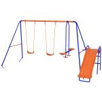 Conjunto de Baloiços 4 em 1 com 2 Baloiços Individuais 1 Baloiço Planador e 1 Escorrega 367x192x180 cm Multicor