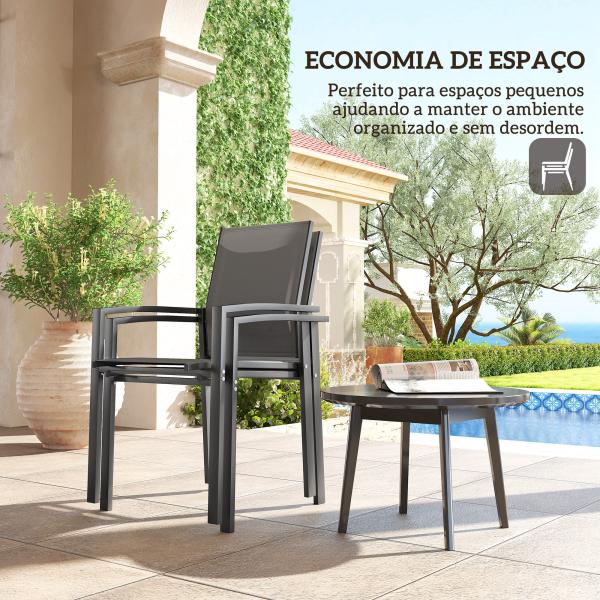 Conjunto de 2 Cadeiras de Jardim Empilháveis com Tecido Transpirável e Estrutura em Aço 56x58x89 cm Cinzento Escuro