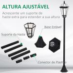 2 Candeeiros Solares de Jardim com 2 Luzes LED Branca Impermeável IP44 Ligação Automática Conjunto de 2 Candeeiros de Exterior para Caminho Terraço Pátio 18,5x18,5x129 cm Preto