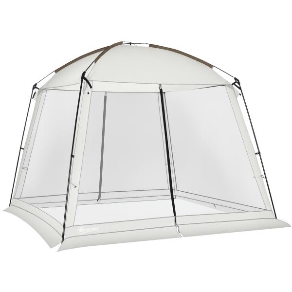 Tenda de Jardim para 6 - 8 Pessoas com 4 Mosquiteiras e 2 Portas Proteção UV50+ Inclui Bolsa de Transporte 3x3 m Branco