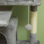 Arranhador para Gatos com Postes de Sisal Plataformas Cavernas Bolas Pendentes e Redes 49x49x138 cm Cinza Claro