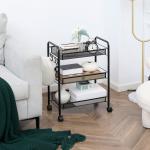 Carrinho de Cozinha em Aço com 3 Cestos e Rodas, Suporta 9 kg, Cozinha, Casa de Banho e Lavandaria 45x26,5x63 cm, Preto
