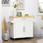 Carrinho de Cozinha com Prateleira Interior Ajustável Gaveta Barra e Suporte para Temperos 109x40x89 cm Branco