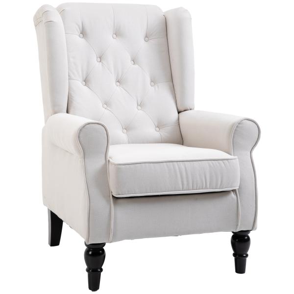 Poltrona de Sala de Estar Poltrona Moderna para Dormitório com Pés de Madeira Poltrona Individual 74x86x102 cm Creme