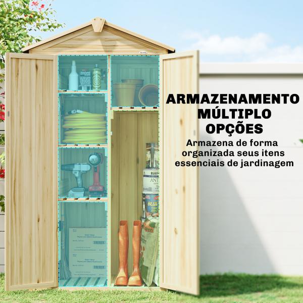 Armário de Jardim em Madeira 93x53x168 cm Armário Exterior para Ferramentas com Portas Trancáveis 4 Prateleiras Madeira