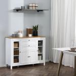 Aparador de Cozinha com Armário 2 Gavetas 2 Portas de Vidro e Prateleiras Ajustáveis Móvel Auxiliar de Armazenamento para Sala de Jantar Sala de Estar 120x40x90 cm Branco
