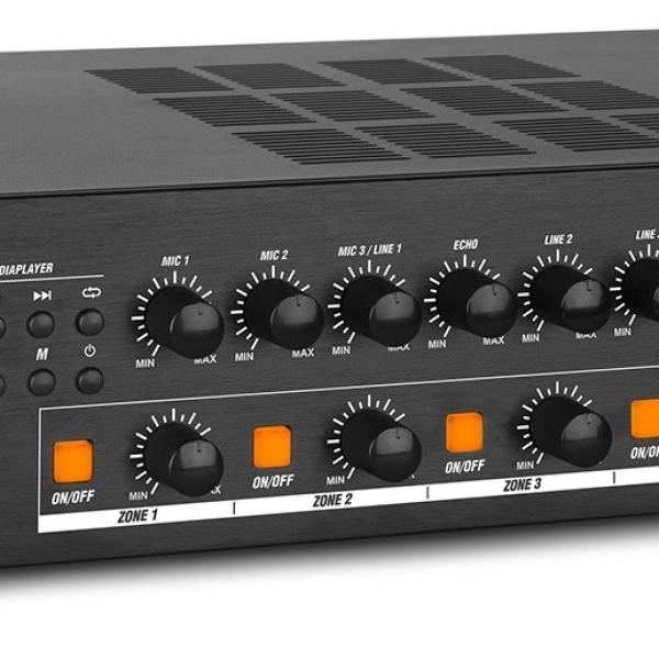 Amplificador Linha 100V 120W RMS c/ 4 Zonas MP3/USB/SD/FM/BLUETOOTH (PDV120MP3) - Power Dynamics