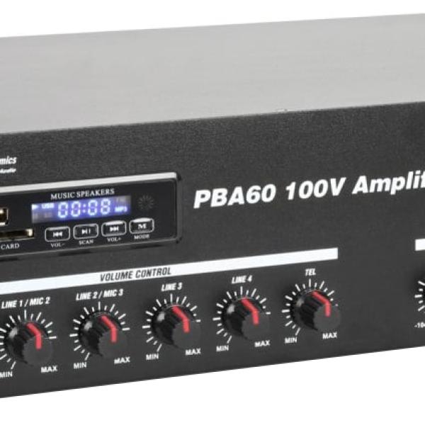 Amplificador PA 60W RMS (100V) com MP3 USB/SD/BLUETOOTH (PBA60) - Power Dynamics