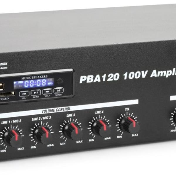 Amplificador PA 120W RMS (100V) com MP3 USB/SD/BLUETOOTH (PBA120) - Power Dynamics