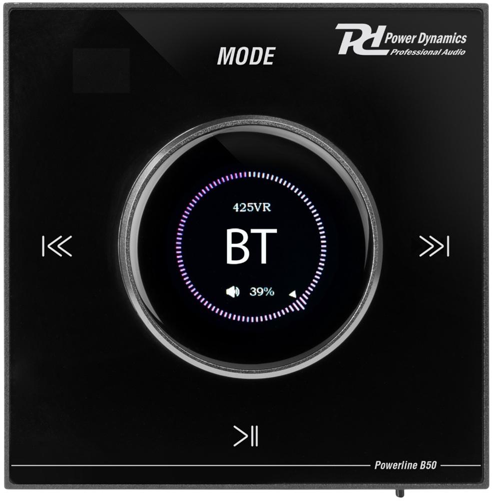 Amplificador Parede LCD 2x 25W Bluetooth/USB/microSD/AUX/FM Preto (POWERLINE B50B) - POWER DYNAMICS
