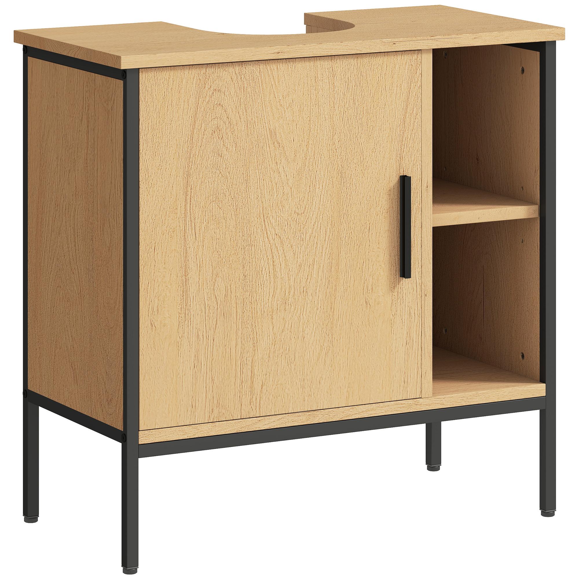 Móvel para Lavatório Pousar Móvel de Casa de Banho com Porta e Prateleira Ajustável para Lavatório com Pedestal 60x30x59,5 cm Madeira e Preto