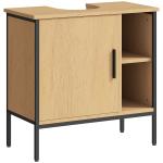 Móvel para Lavatório Pousar Móvel de Casa de Banho com Porta e Prateleira Ajustável para Lavatório com Pedestal 60x30x59,5 cm Madeira e Preto