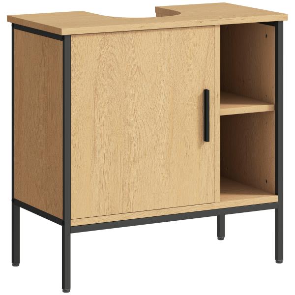 Móvel para Lavatório Pousar Móvel de Casa de Banho com Porta e Prateleira Ajustável para Lavatório com Pedestal 60x30x59,5 cm Madeira e Preto