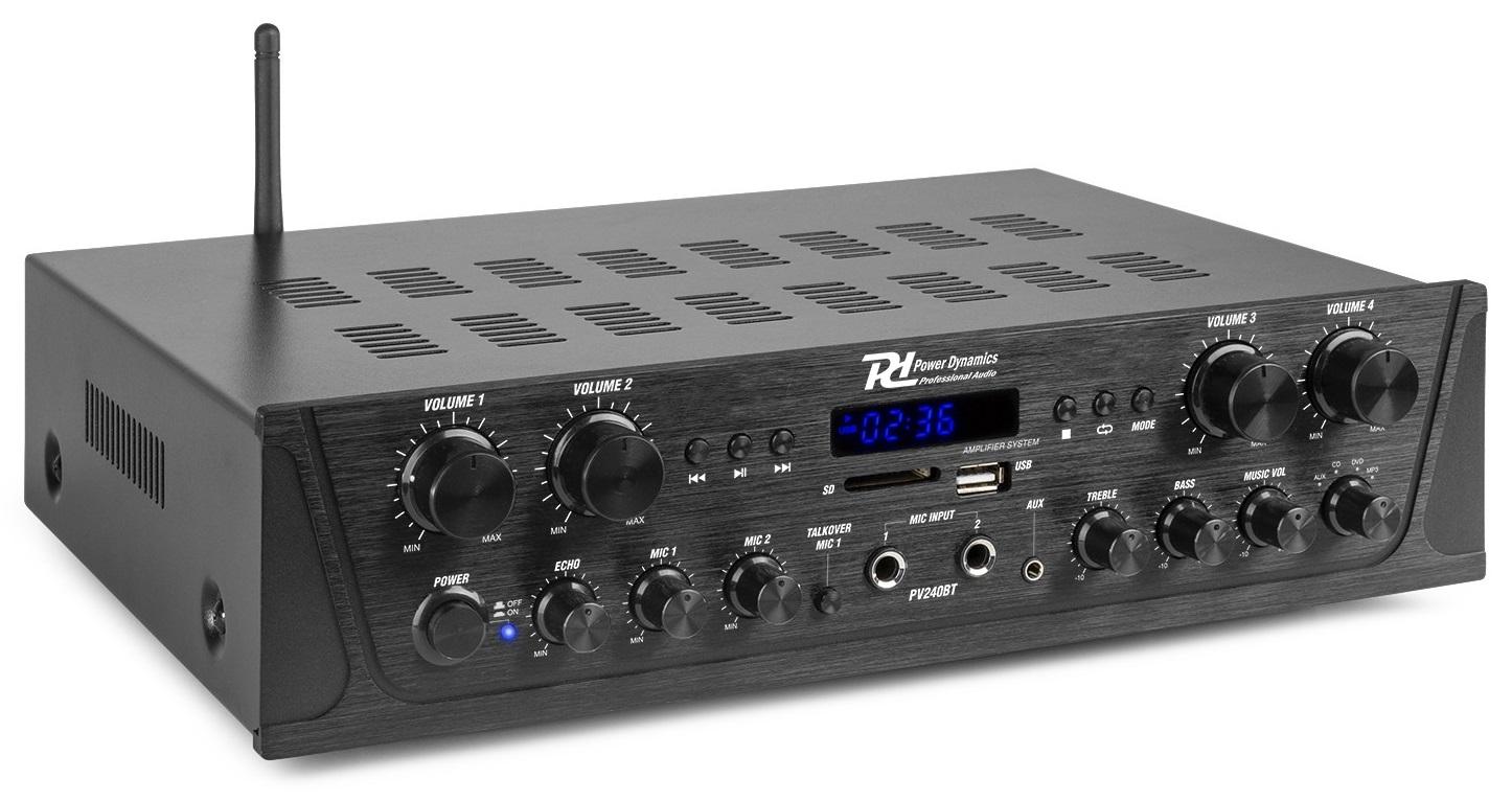 Amplificador 4 Canais Bluetooth FM MP3/USB/SD 4x 100W (PV240BT) - POWER DYNAMICS