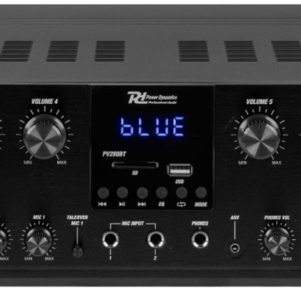 Amplificador de 8 Canais Bluetooth MP3/USB/SD 16x 50W (PV280BT) - Power Dynamics