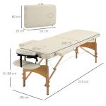 Marquesa de Massagem Dobrável Marquesa com Altura Ajustável 61 - 87 cm para Utilização Profissional 185x60 cm Creme