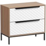 Cómoda com 2 Gavetas de Tecido Frentes com Padrão de Diamante Móvel de Arrumação 59,5x30x54 cm Madeira e Branco
