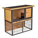 Coelheira de Exterior de Madeira para Animais Pequenos 2 Níveis com Rampa Bandeja Removível Portas com Fechaduras 89,5x45x81 cm Madeira e Cinza