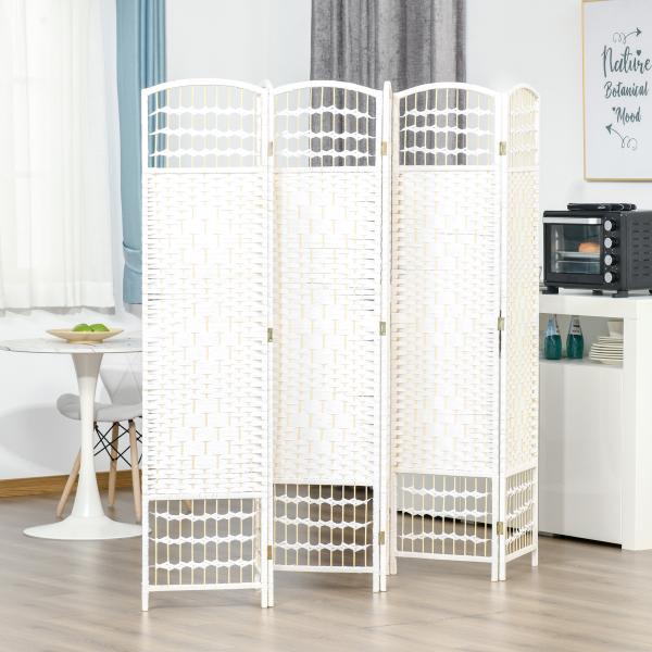 Biombo de 6 Paineis Separador de Ambientes Dobrável 242x170cm Divisória de Habitações de Fibra de Papel Branco
