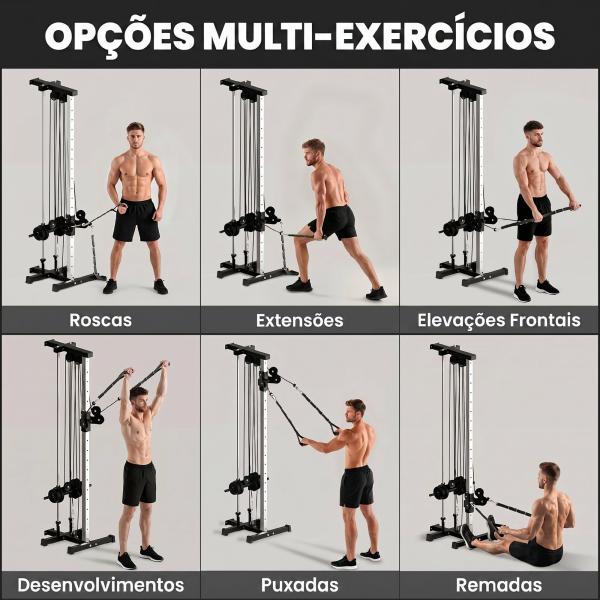 Máquina de Polias de Parede Ajustável em 15 Posições Multifunções para Ginásio e Casa 62x60x200 cm Preto