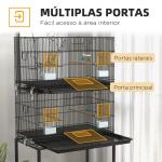 Gaiola Dupla e Empilhável para Pássaros 77x46x164 cm com Rodas Poleiros Bandeja Amovível Comedouros Baloiço e Escada Preto