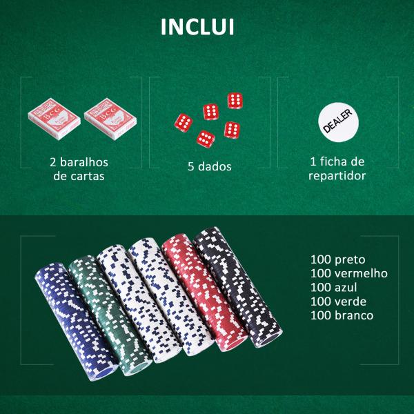 Mala de Poker Profissional com 500 Fichas Jogo de Poker com Mala de Alumínio 5 Dados 2 Baralhos de Cartas e 1 Ficha de Dealer 55,5x22x6,5cm Multicor