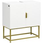 Móvel para Lavatório Pousar Moderno com 2 Portas e Pés de Aço 60x30x65 cm Branco e Dourado