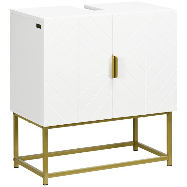 Móvel para Lavatório Pousar Moderno com 2 Portas e Pés de Aço 60x30x65 cm Branco e Dourado