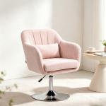 Cadeirão Giratório 360° para Sala de Estar com Altura Ajustável, Encosto Envolvente, Apoios de Braços e Almofada, 60x60x79 - 91 cm, Rosa