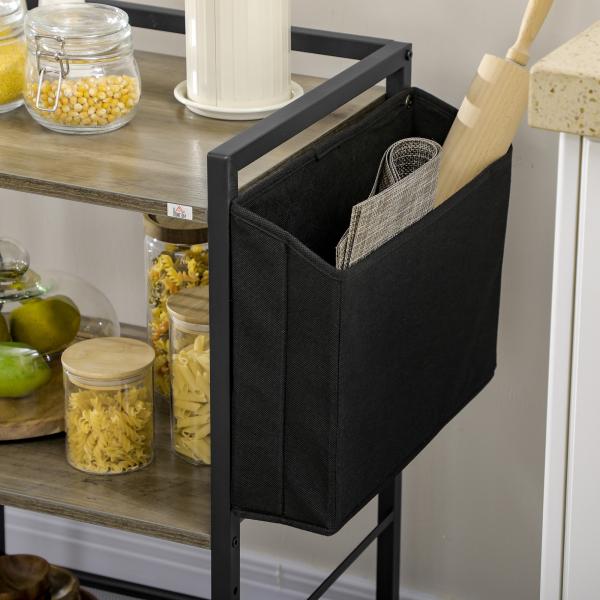 Carrinho Auxiliar com Rodas Carrinho de Armazenamento de 3 Níveis com Bolsa de Tecido 2 Ganchos 66x40x80,5cm Cinza