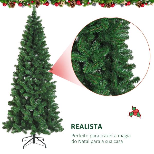 Árvore de Natal Artificial 210cm Ignífugo com 631 Ramos de PVC e Suporte de Metal Decoração de Natal para Interiores Verde