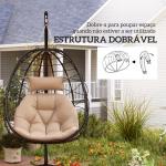 Cadeira Suspensa com Suporte Baloiço Jardim com Cesto Dobrável Almofada e Apoio de Cabeça 98x95x198 cm Caqui