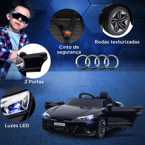 Carro Elétrico AUDI RS E - Tron GT 12V com 2 Motores Faróis LED Buzina Música USB 3 - 5km/h 103x58x41cm Preto