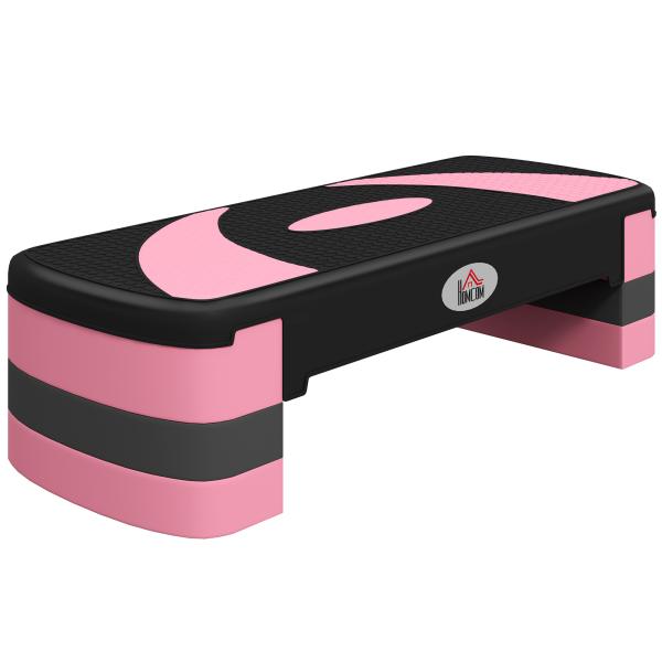 Step para Exercício Aeróbico Plataforma Step com Altura Ajustável em 3 Níveis 80x31x10 - 20 cm Rosa e Preto