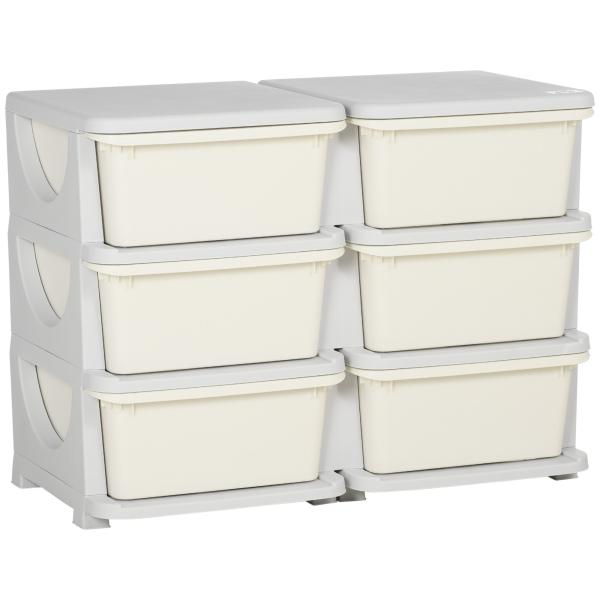 Organizador de Brinquedos com 6 Gavetas para Crianças com Bordas Arredondadas e Pegas 75x37x56,5 cm Creme e Cinza