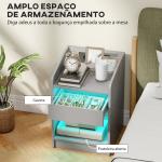 Mesa de Cabeceira com Luzes LED Gaveta Prateleira Estação de Carregamento Entrada USB e Controlo Remoto 40x40x58 cm Cinzento