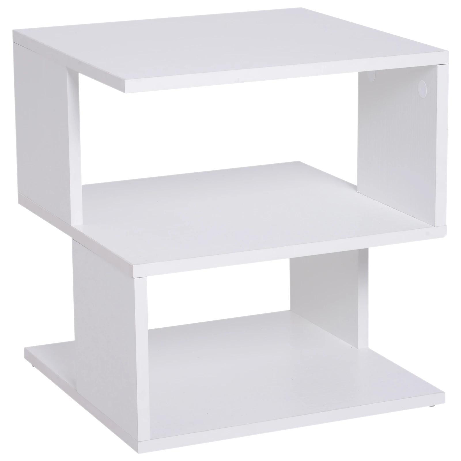 Mesa Auxiliar Mesa de Cabeceira de 2 Níveis com Prateleira de Armazenamento para Sala Quarto Estante 40x40x43 cm Branco