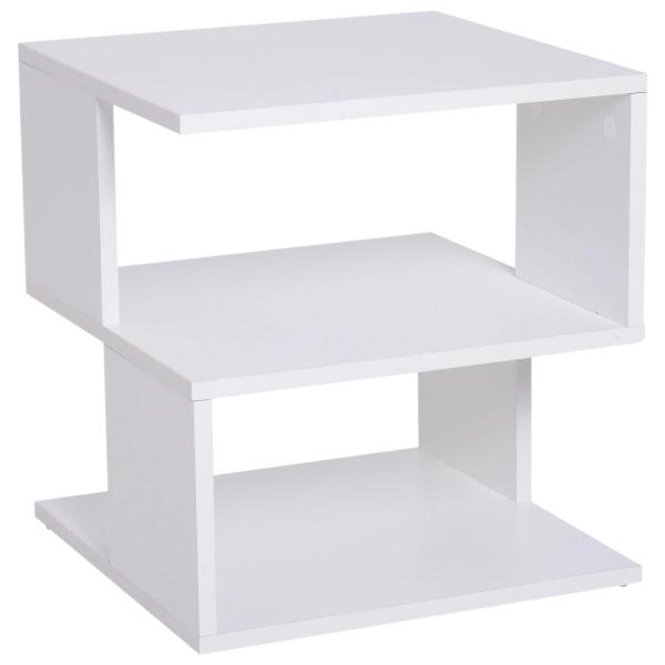 Mesa Auxiliar Mesa de Cabeceira de 2 Níveis com Prateleira de Armazenamento para Sala Quarto Estante 40x40x43 cm Branco