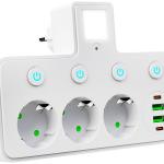 Tomada Tripla PS - 380 c/ 2 Portas USB + 2 Portas USB - C + 4 Interruptores ON/OFF - BLOW