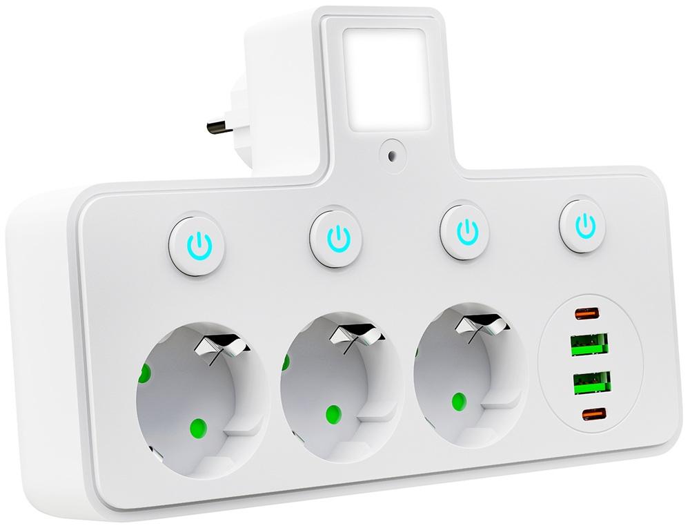 Tomada Tripla PS - 380 c/ 2 Portas USB + 2 Portas USB - C + 4 Interruptores ON/OFF - BLOW