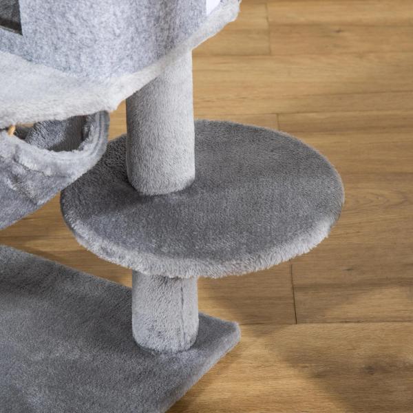Árvore Arranhadora para Gatos 48x48x107cm com Caverna de Feltro Desmontável Rede Camas de Felpa Múltiplas Plataformas Poste Arranhador de Sisal e Brinquedos Cinza