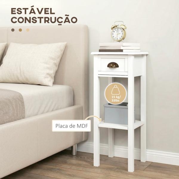 Conjunto de 2 Mesas Auxiliares Mesas de Cabeceira com Gaveta e Prateleira de Armazenamento para Quarto 30x30x75 cm Branco